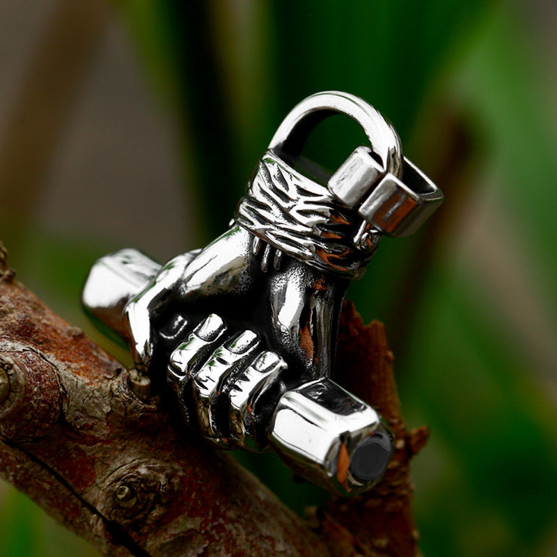 Wholesale Retro Titanium Steel Dumbbell Pendant for Men - European and American Style Accessories