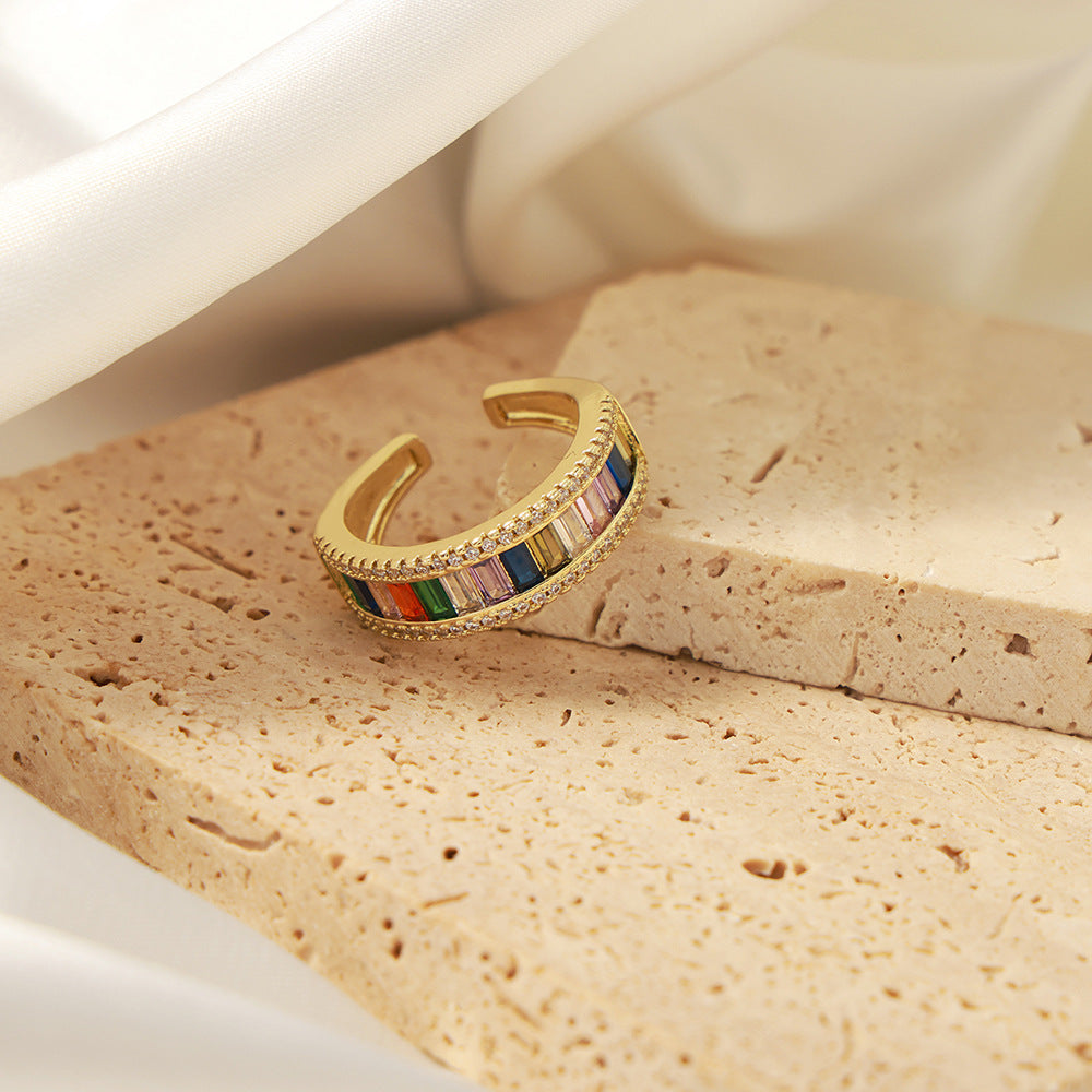 Luxurious European-American Copper Ring with Colored Zircon Accents