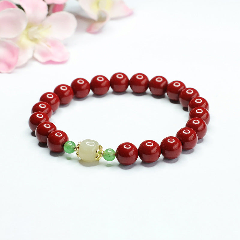 Cinnabar and Jade Sterling Silver Bracelet