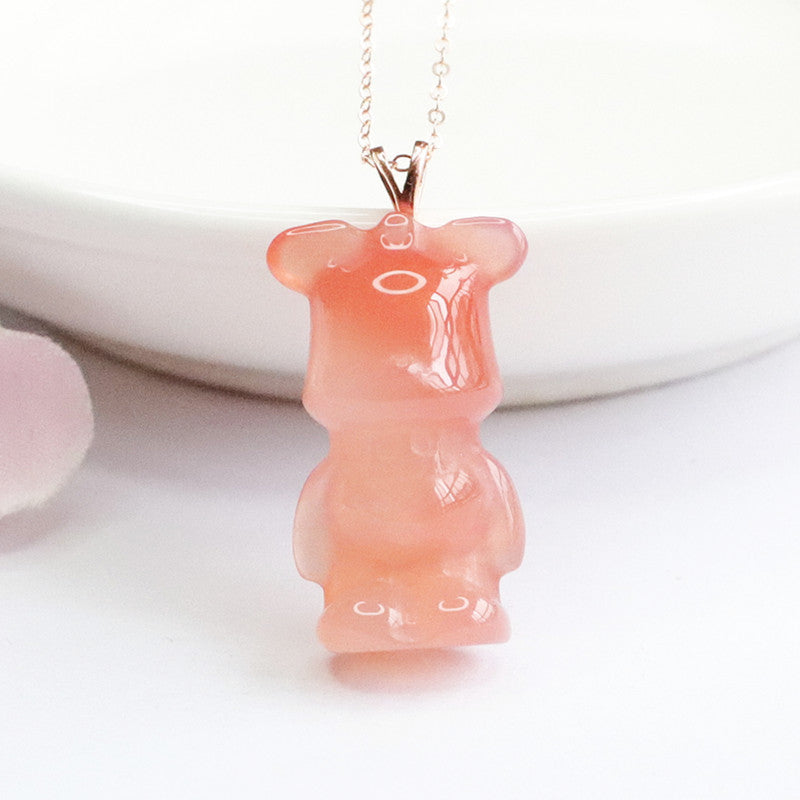 Rose Gold Necklace with Sterling Silver Agate Bear Pendant