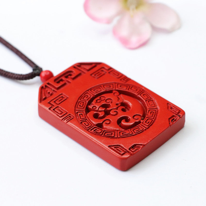 Dragon Brand Cinnabar Pendant with Vermilion Sand Antique Aesthetic