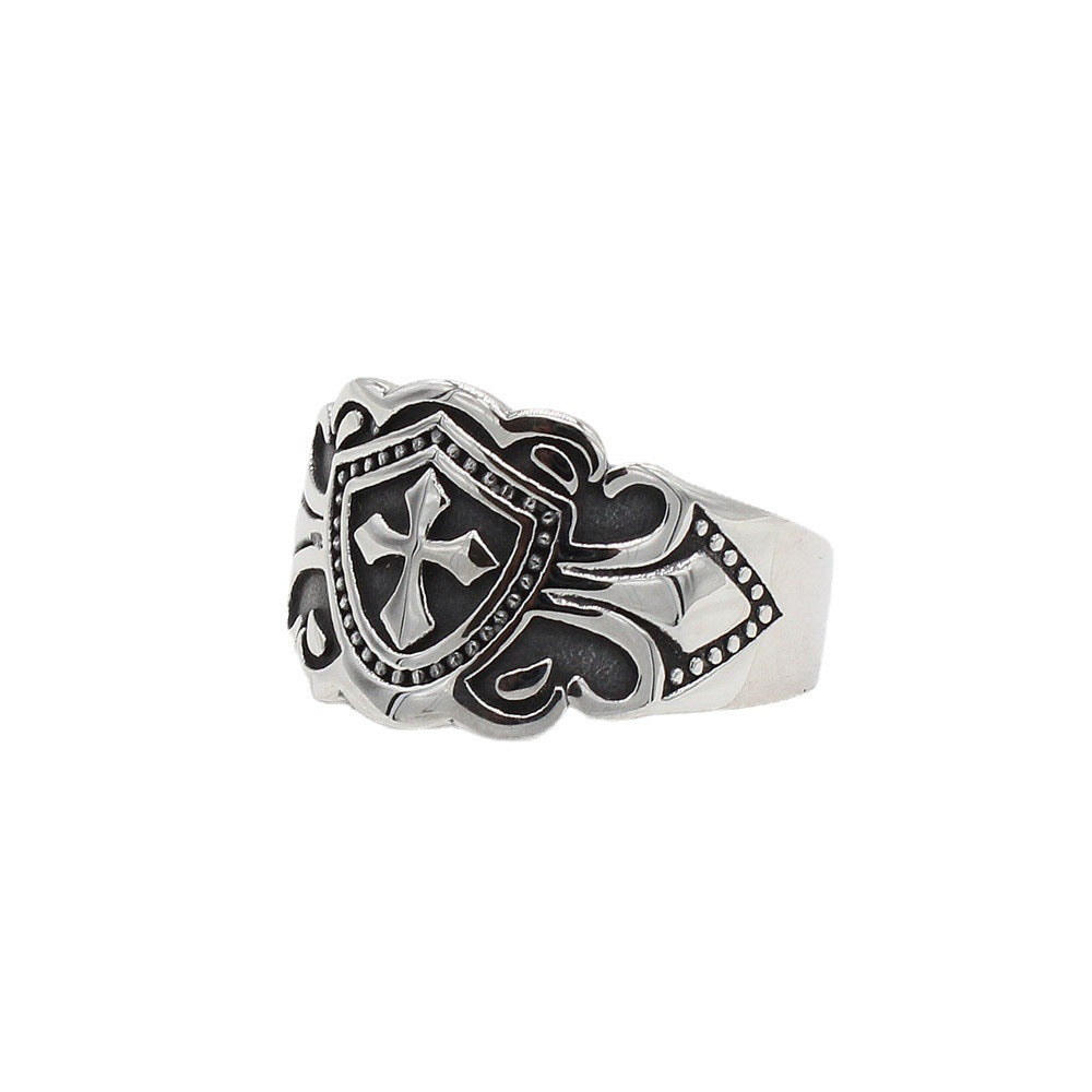 Cross Shield Titanium Steel Ring for Men