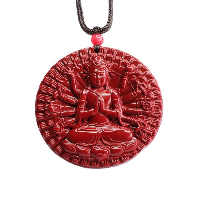 Vibrant Sand Necklace in Purple and Gold with Thousand-Hand Guanyin Design