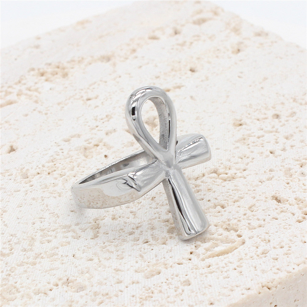 Egyptian Ankh Cross Titanium Steel Ring for Men