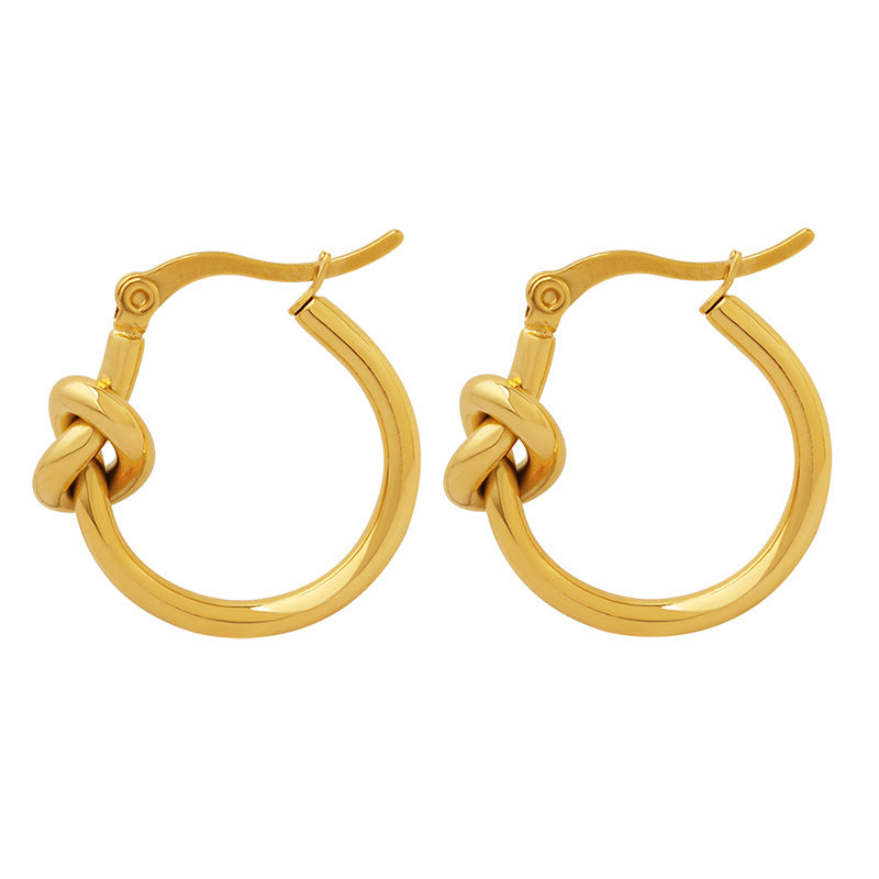 Golden Knotted Circle Stud Earrings by Planderful Collection