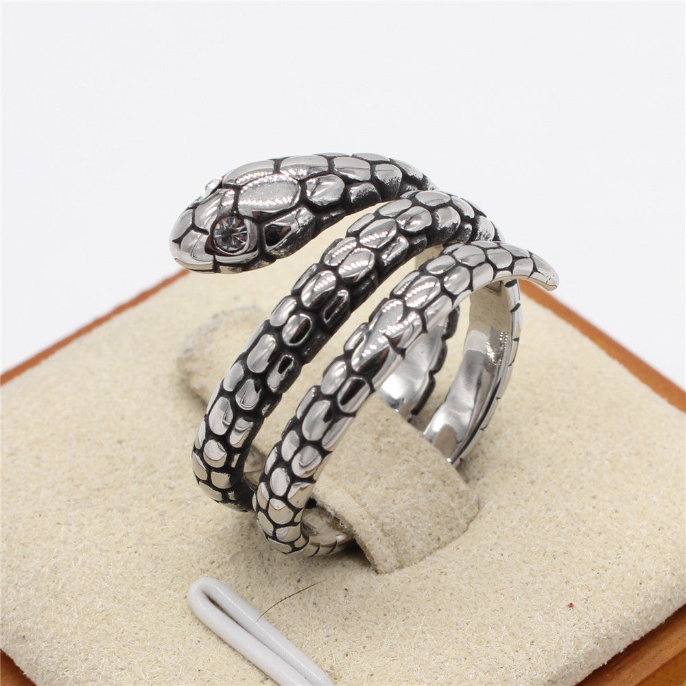 Retro Fashion Snake Titanium Steel Ring for Men