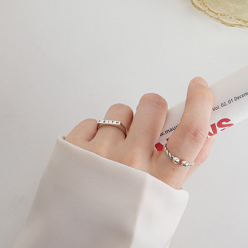 Small Beads Spiral Twists Design Opening Sterling Silver Ring