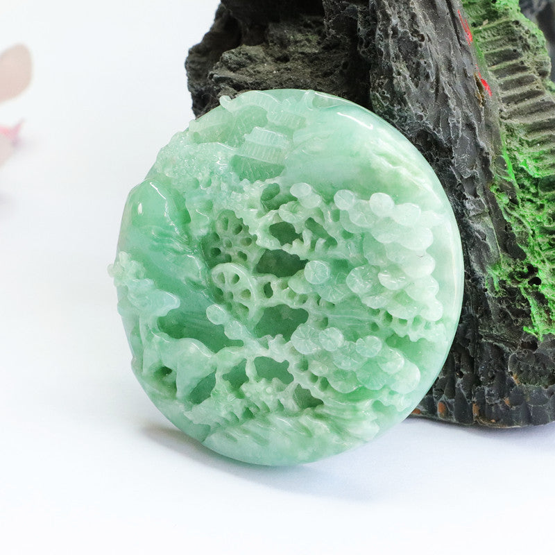 Green Jadeite Landscape Pendant - Fortune's Favor