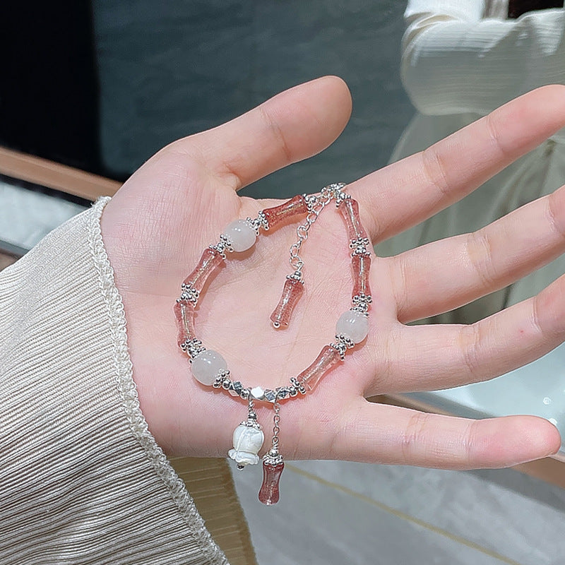 Lucky Fortune Rock Crystal Bracelet with Strawberry and Pink Crystal Charms.