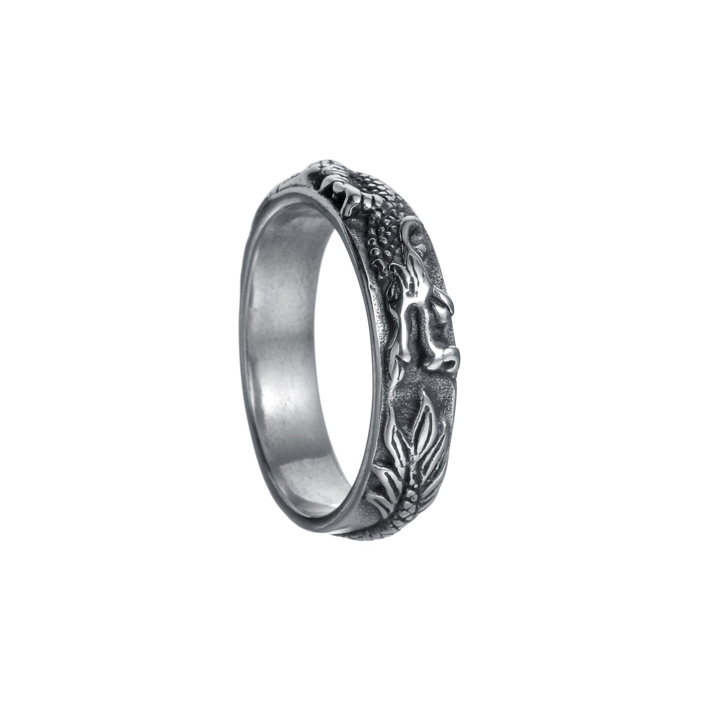 Chinese Dragon Inspired Titanium Steel Ring for Men - Red Broadcast Collection