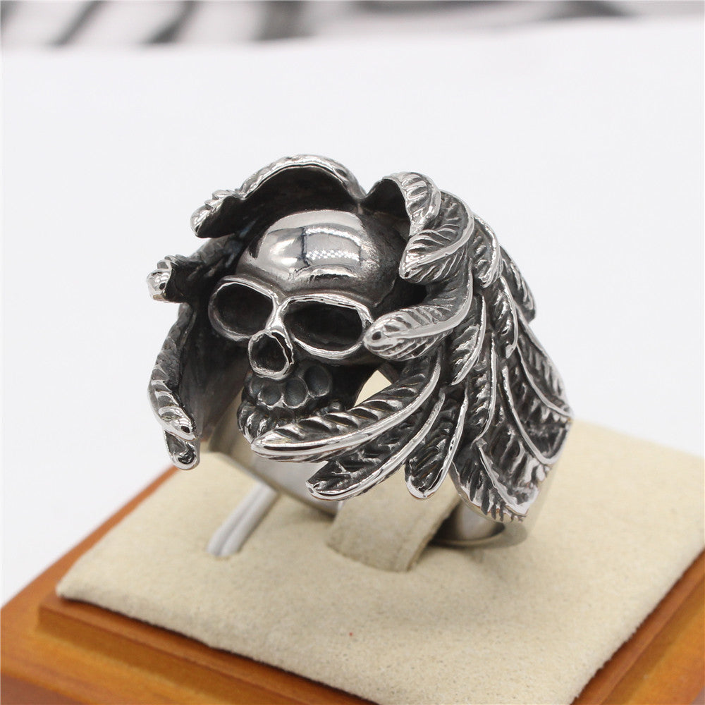 Halloween Wings Skull Titanium Steel Ring for Men