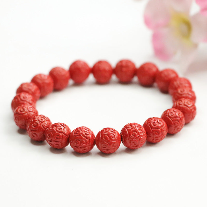 Red Sand and Cinnabar Stone Sterling Silver Bracelet