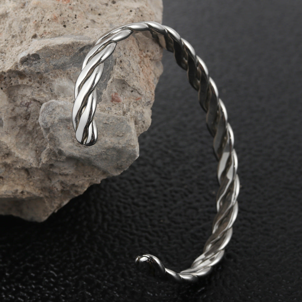 Contemporary Titanium Steel Woven Bracelet for Men – Fashion-Forward Open Twist Design