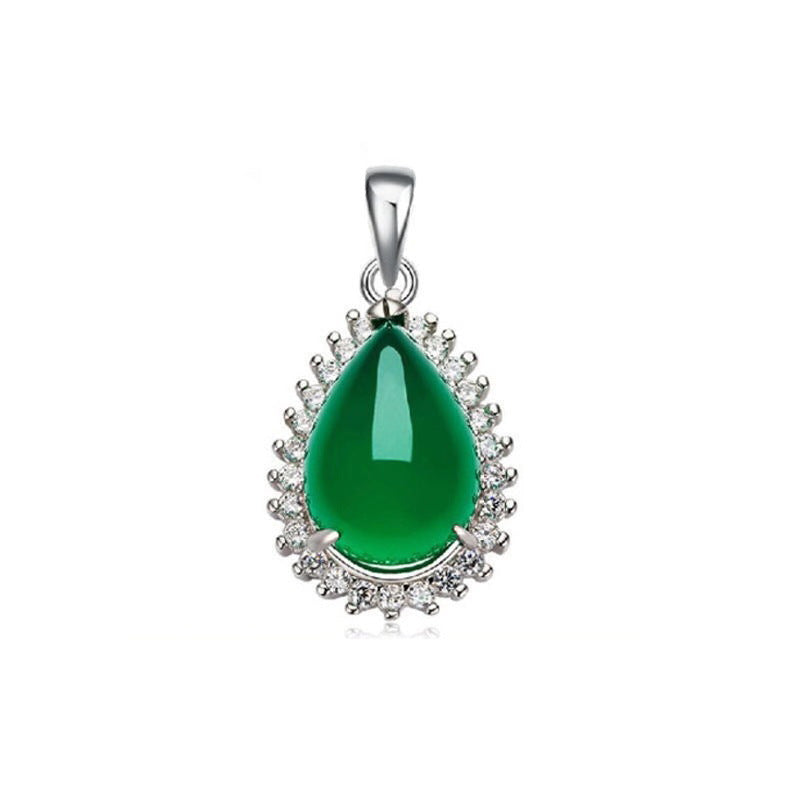 Green Chalcedony Water Droplet Halo Pendant Jewelry