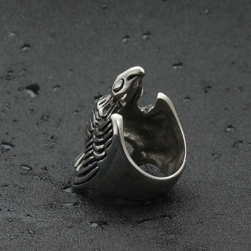 Titanium Steel Retro Punk Flying Bird Ring for Men - Edgy American and European Style Jewelry