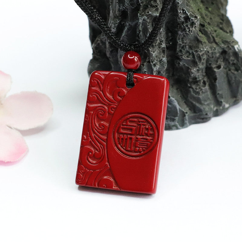 Cinnabar Pendant Purple Gold Sand Rectangle Brand Auspicious Ruyi Jewelry