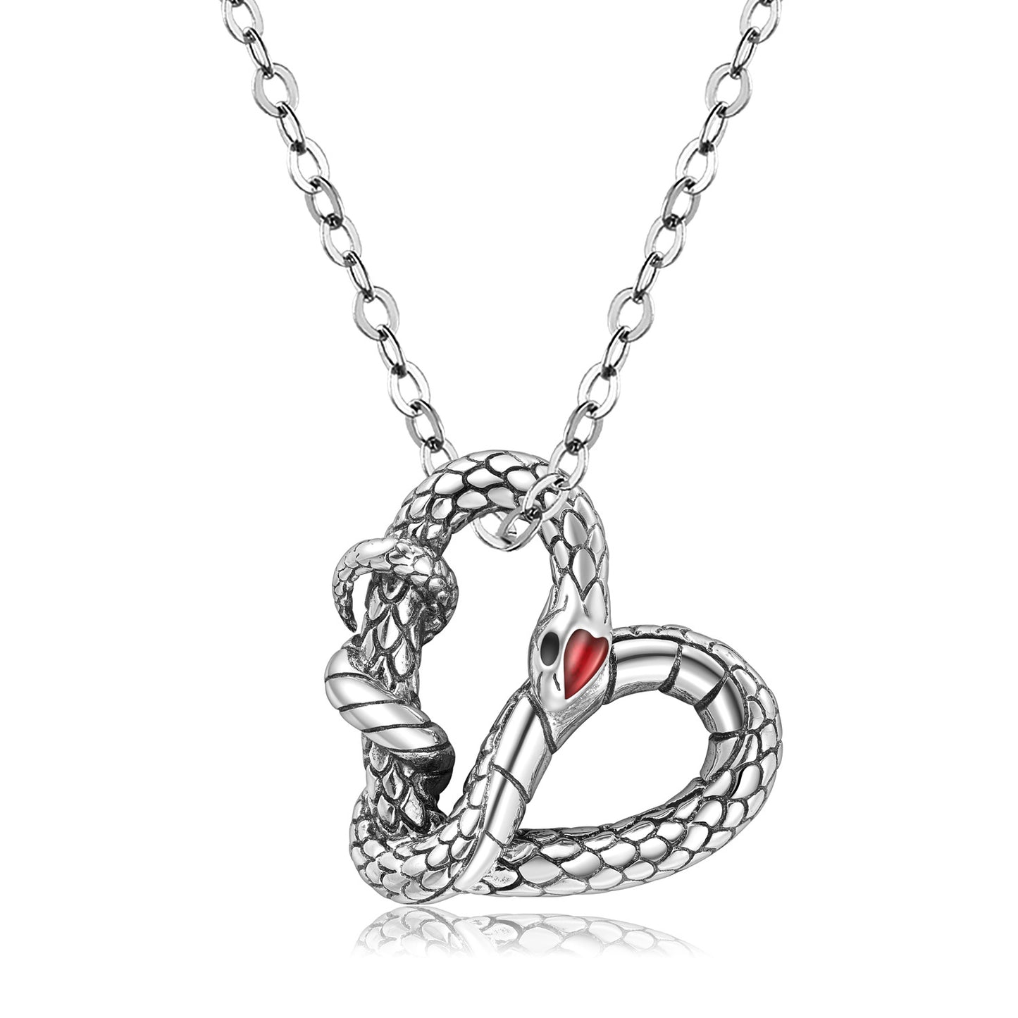 Heart Shape Snake Pendant Silver Necklace