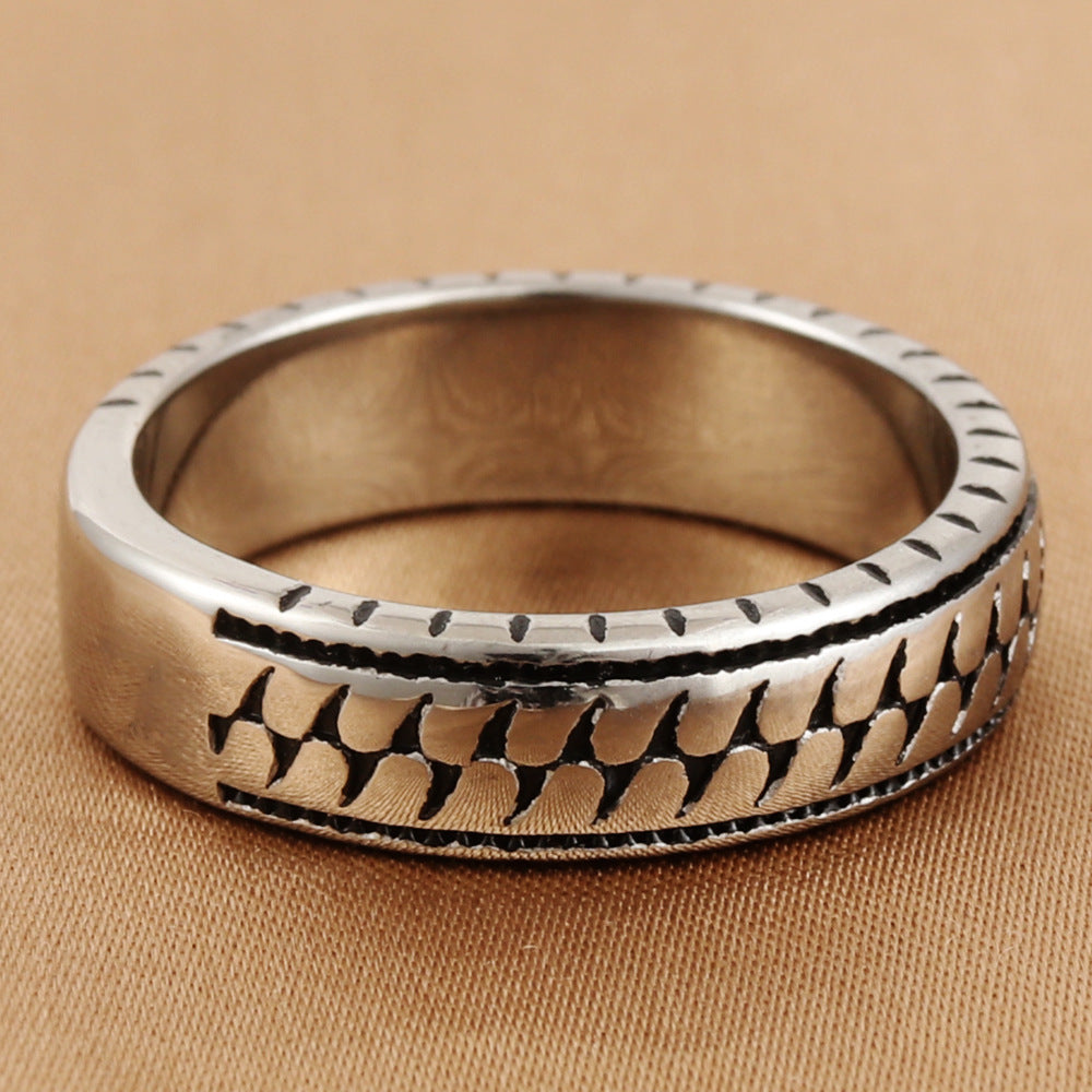 Personalized Retro Trendy Titanium Steel Pattern Ring for Men - European and American Jewelry Accessories