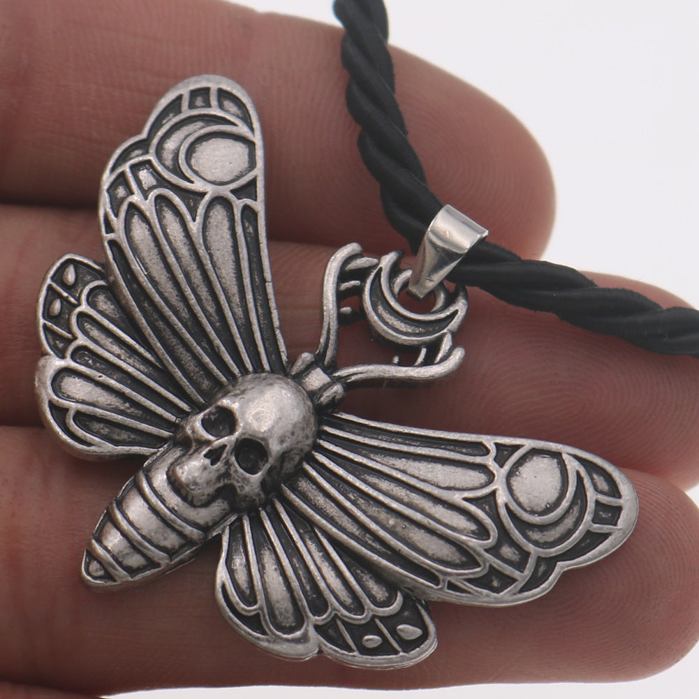 Gothic Butterfly and Skull Pendant Necklace - Norse Legacy Collection