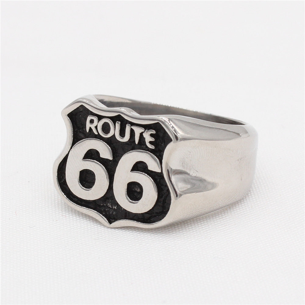 Vintage Route 66 Men's Titanium Steel Ring with European and American Personality