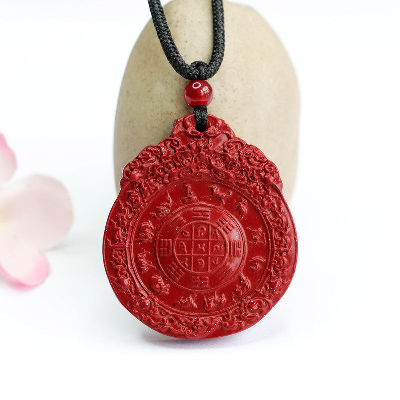 Bagua Charm Sterling Silver Cinnabar Stone Pendant