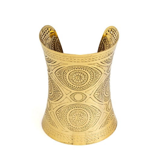 African Eye Graphic Carved Wide Cuff Bracelet with Retro Charm - Vienna Verve Collection