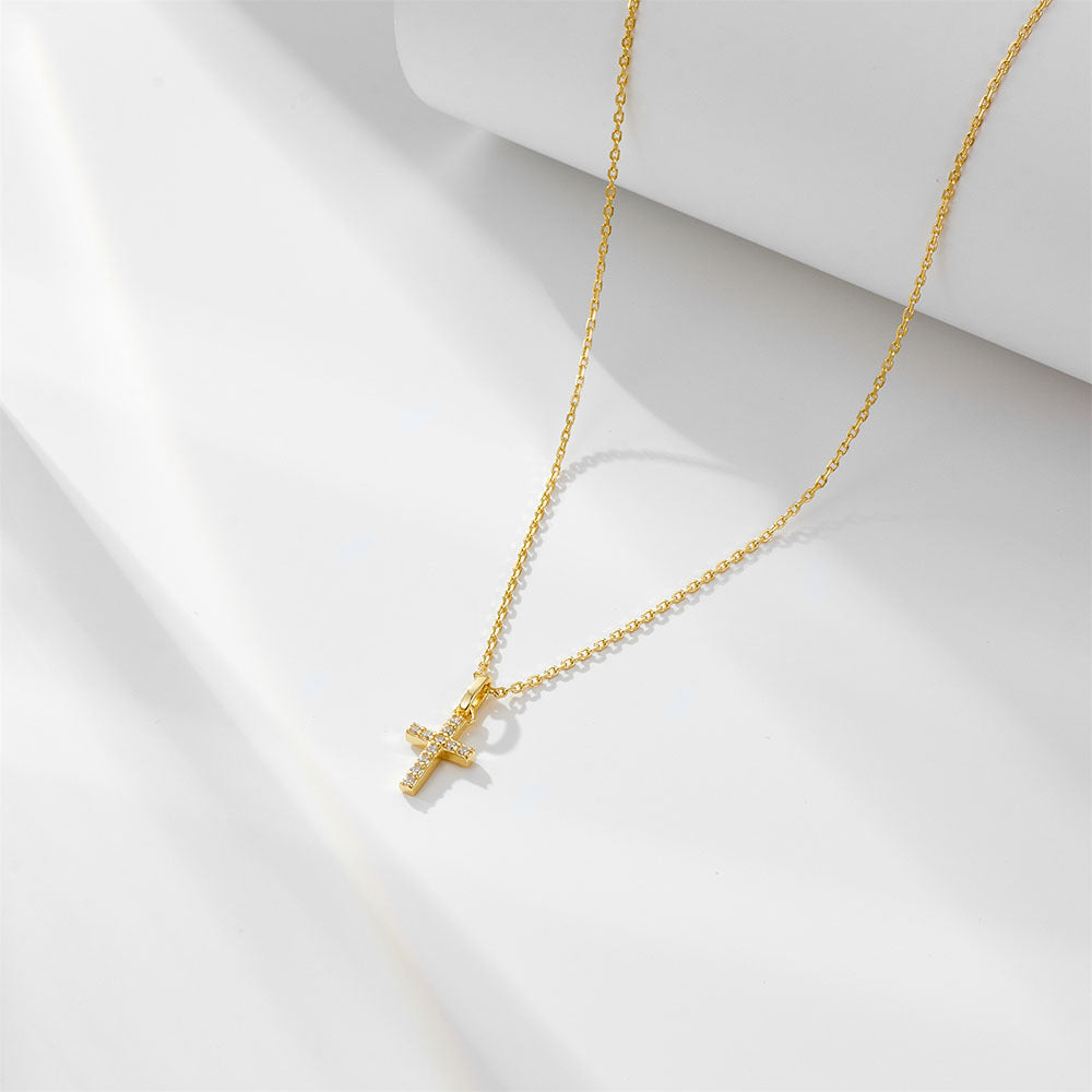 Zircon Cross Pendant Silver Necklace