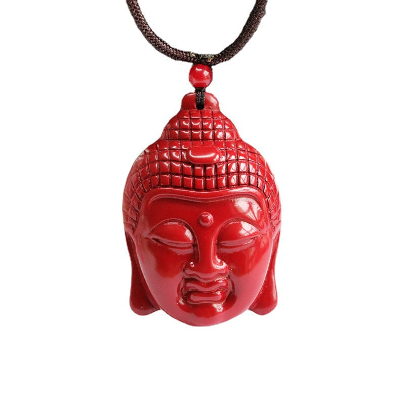 Vermilion Sand Pendant with Three-dimensional Buddha Head - Purple Gold Variant