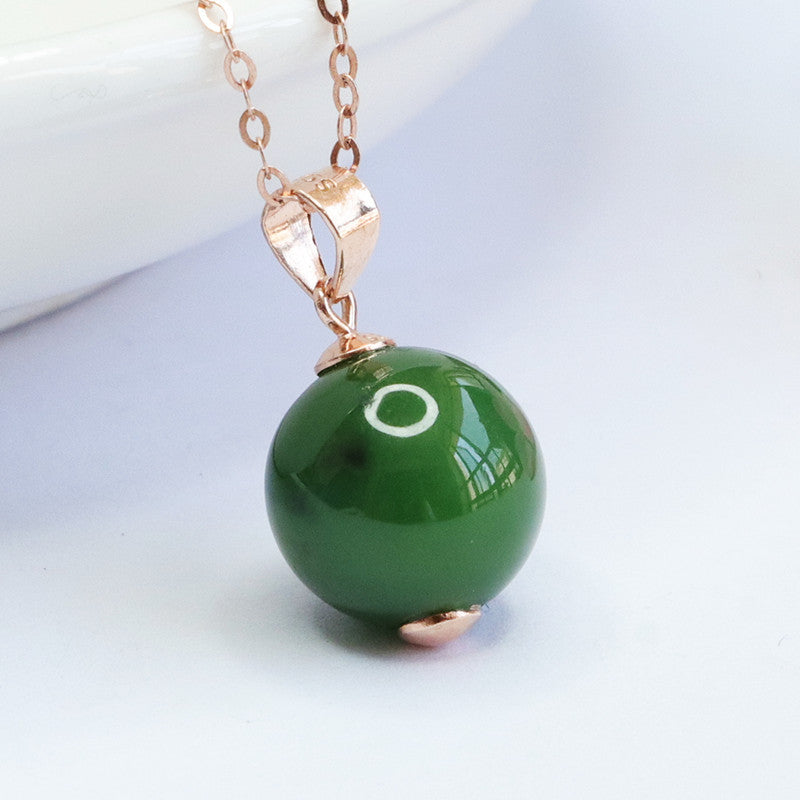 Luxurious S925 Silver Jade Pendant Necklace with Rose Gold Accent