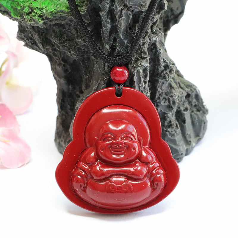 Vermilion Sand Buddha Pendant with Cinnabar Stone and Gold Accents