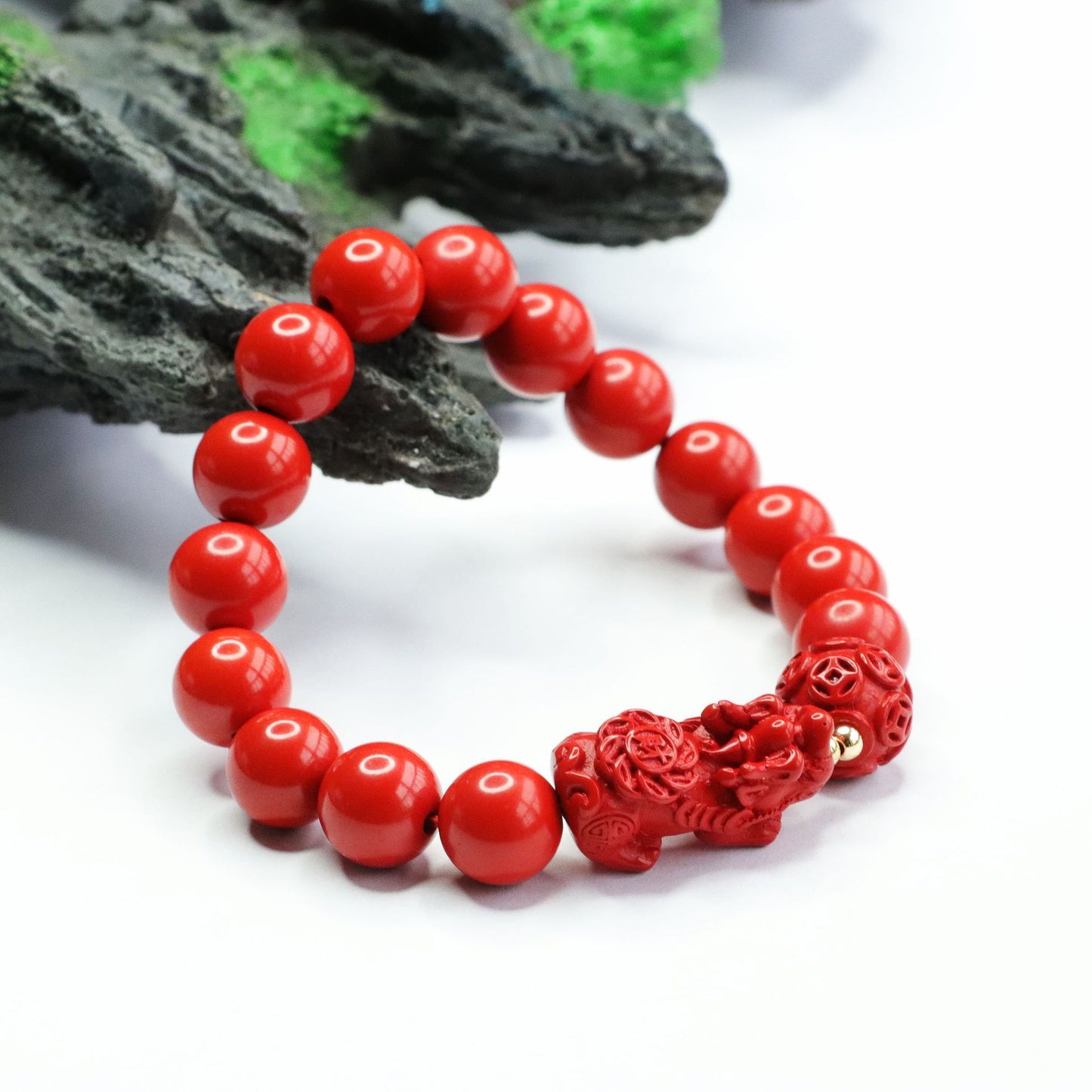 Fortune's Favor Cinnabar Bracelet with Red Sand Pixiu and Copper Coin Jewelry