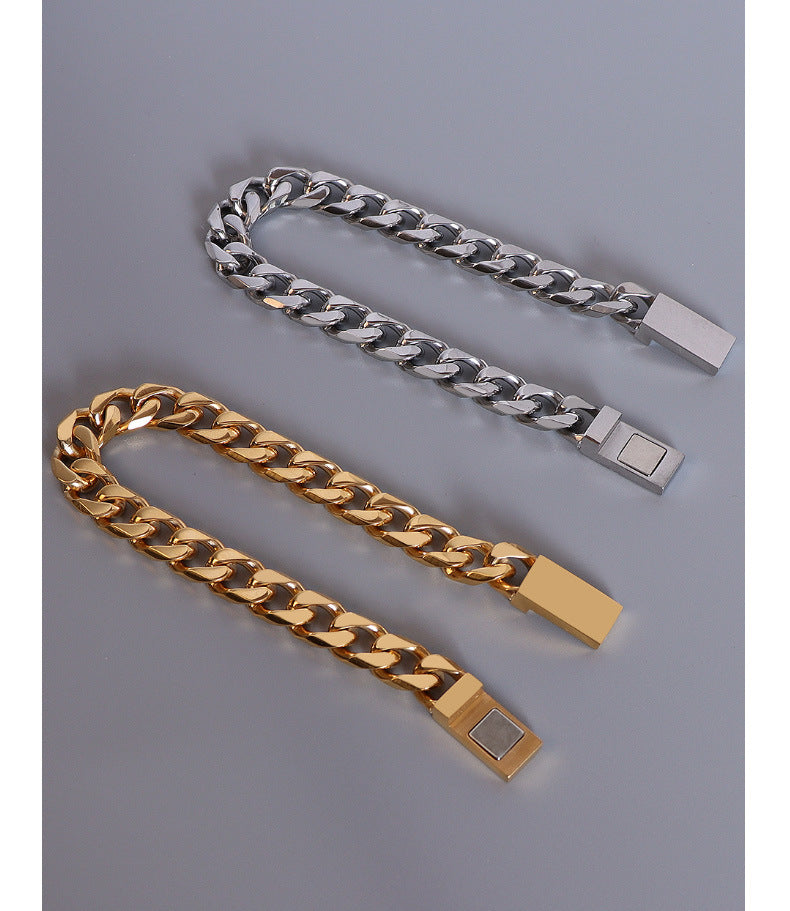 Magnetic Titanium Steel Couple Bracelets with Gold Plating