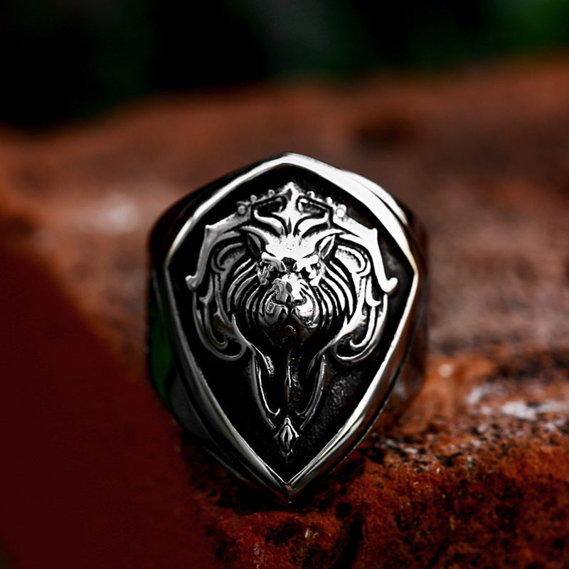 Retro Stainless Steel Lion Head Ring for Men - European and American Style Titanium Steel Hand Jewelry