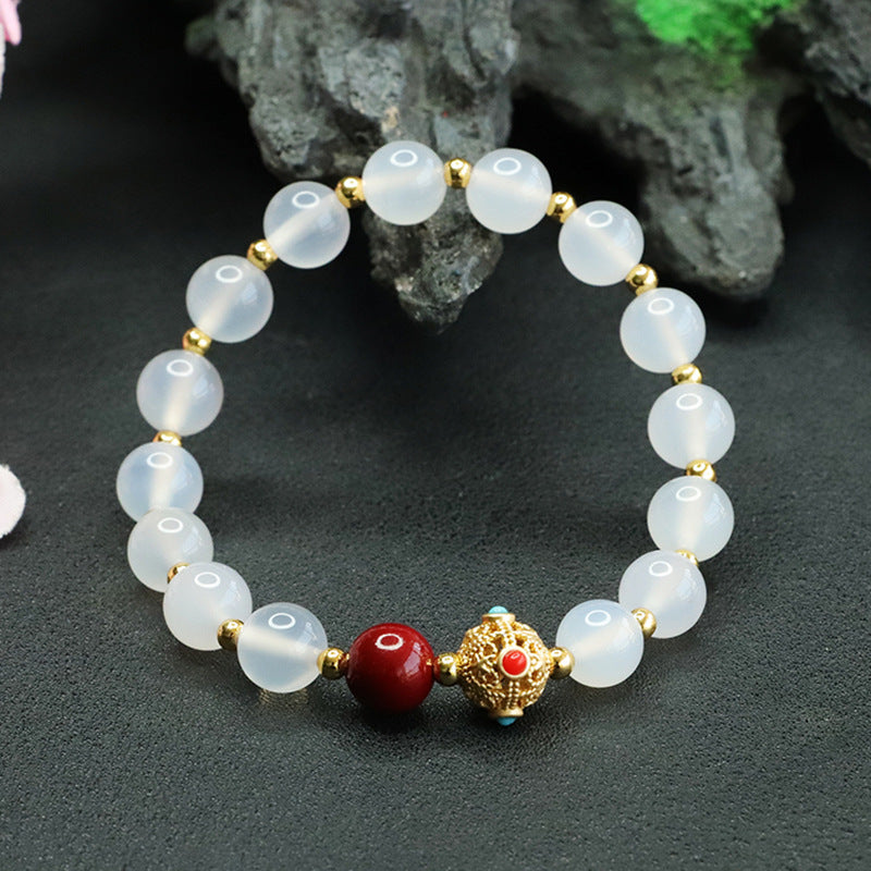 Purple Gold Sand Chalcedony and Cinnabar Sterling Silver Bracelet