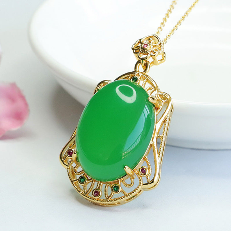 Pigeon Egg Natural Green Chalcedony Pendant