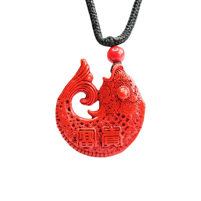 Red Sand Vermilion Koi Pendant with Cinnabar Stone - Symbol of Fortune and Prosperity