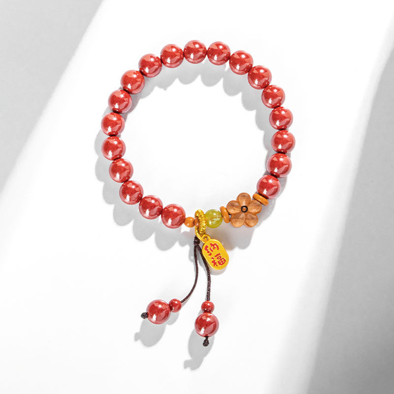 Lucky Animal Year Cinnabar Beaded Bracelet in Chinese Minority Design