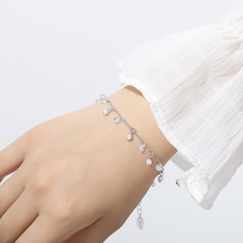 Crystal and Pearl Sterling Silver Bracelet for Women