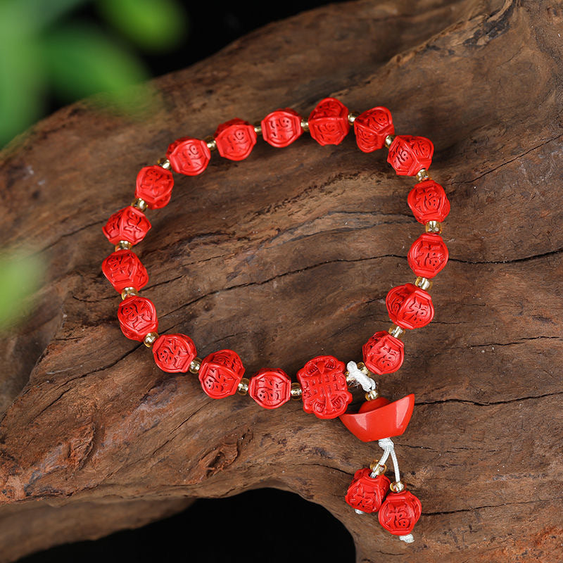 Red Sand and Sterling Silver Cinnabar Blessing Bracelet