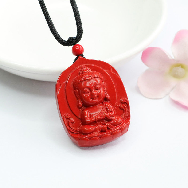 Red Sand Buddha Pendant with Cinnabar Stone Blessings