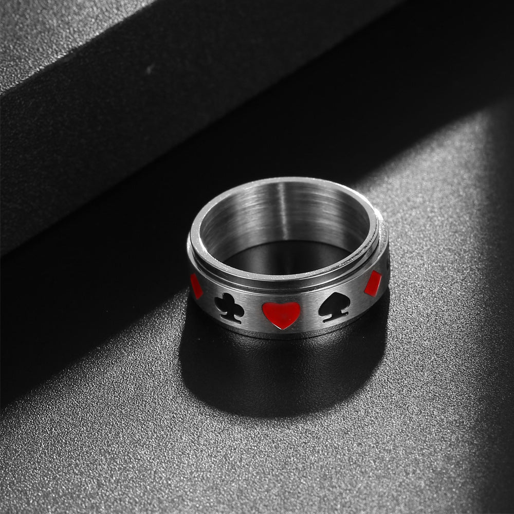 Trendy Rotatable Titanium Steel Poker Ring for Men - Japan and South Korea Inspired Spade Square Jewelry