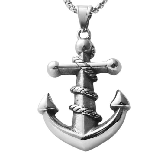 Personalized Retro Titanium Steel Anchor Pendant Necklace for Men - Trendy Stainless Steel Hook Design