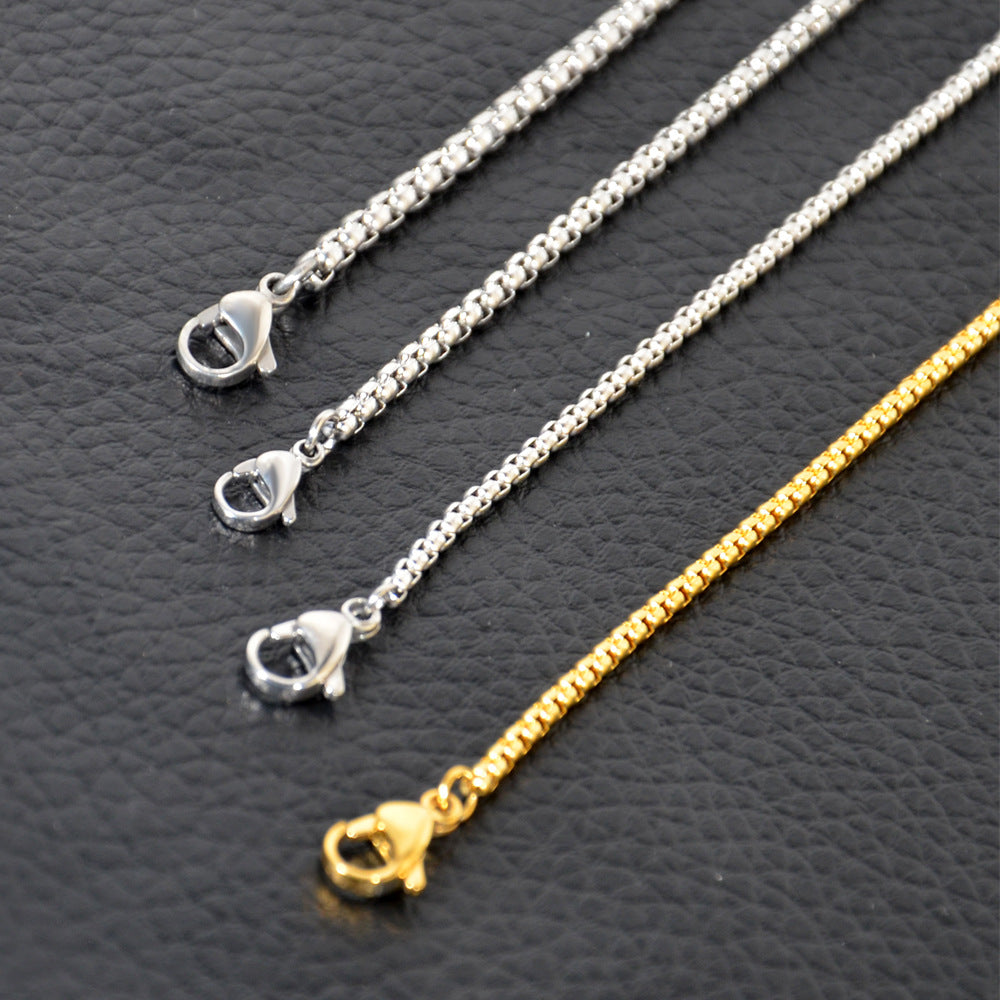 Men's Titanium Steel Interlocking Pendant Necklace with Pearl and Box Chain