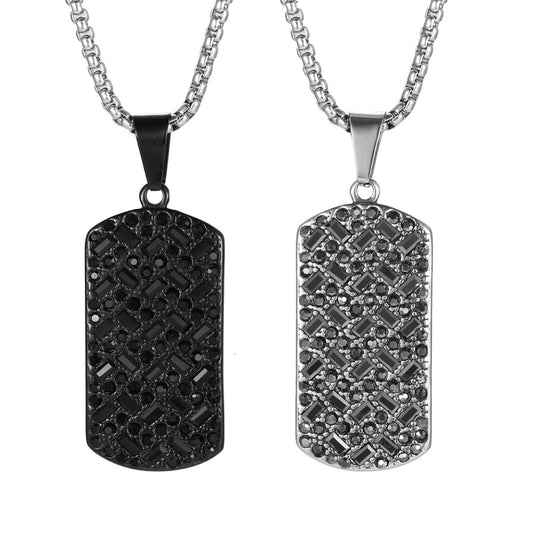 Trendy Hip-Hop Black Zircon Titanium Steel Pendant Necklace for Men