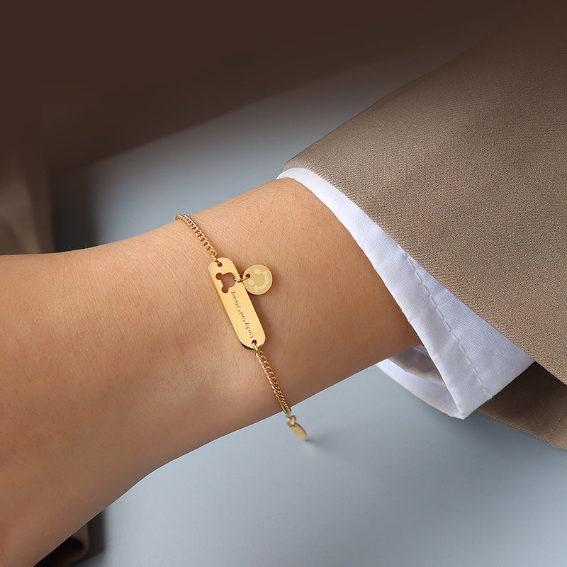 18K Gold Hollow Little Mouse Smiley Face Bracelet - Planderful Everyday Genie Collection