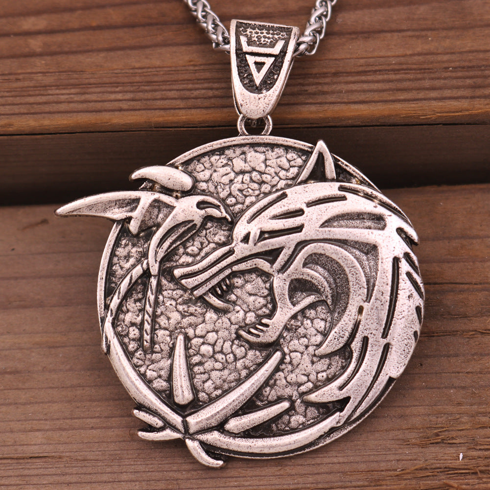 Wolf Head Witcher Pendant Necklace - European and American Men's Jewelry