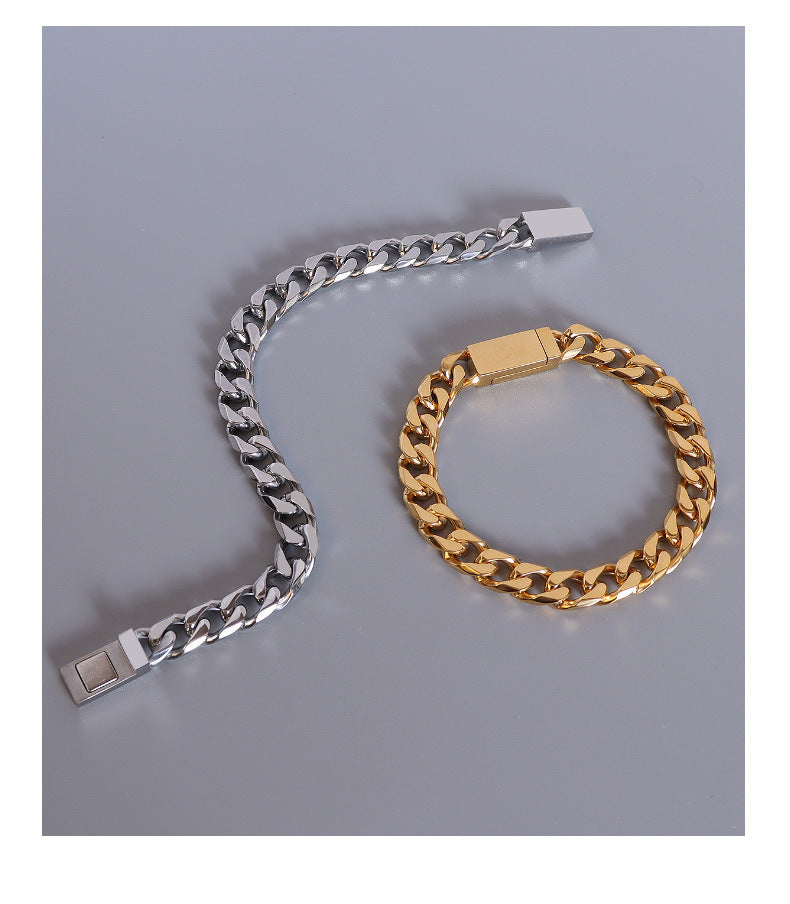 Magnetic Titanium Steel Couple Bracelets with Gold Plating