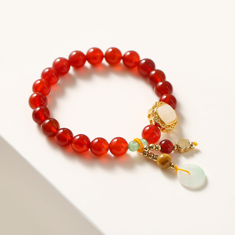 Chinese Style Red Agate Bracelet with Sterling Silver Safety Clasp