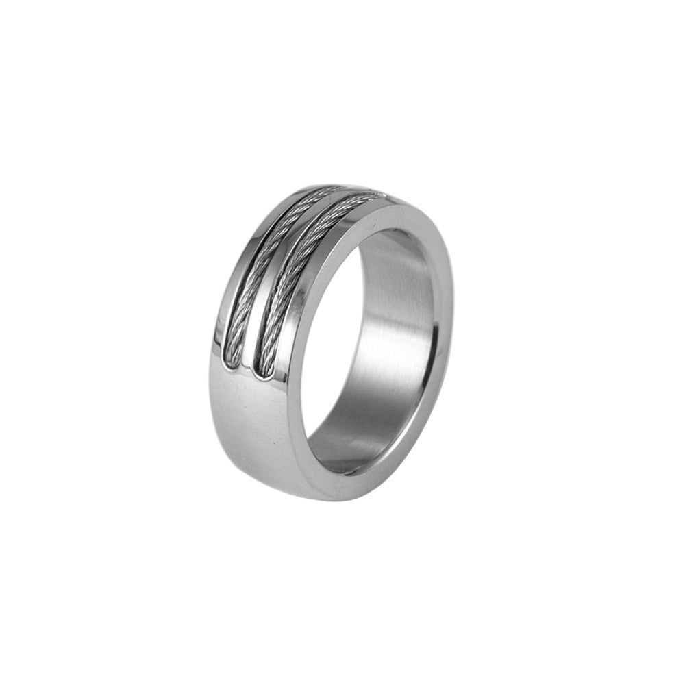 Titanium Steel Double Wire Rope Ring for Men - European and American Style Jewelry