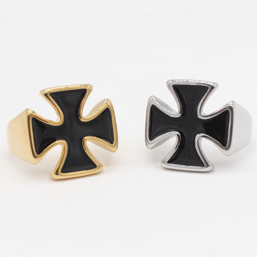 Personalized Men's Titanium Steel Cross Ring - European and American Style, Wholesale Jewelry